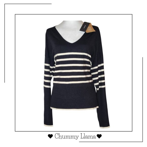 Vera Moda Tops - Vero Moda Black & White Striped Sweater – Cozy Knit, Size XXL